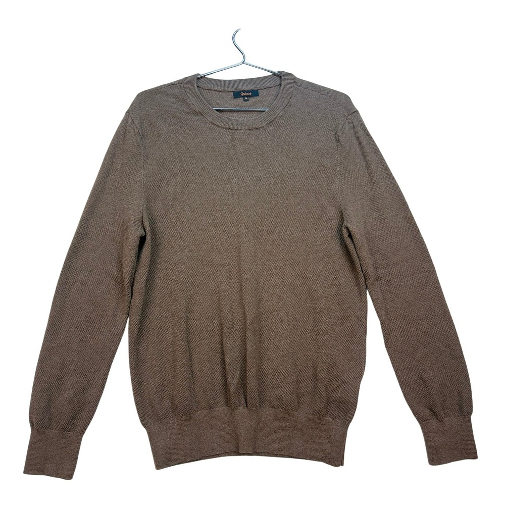 Quince Organic Cotton Pique Crewneck Sweater Heather Brown Men's Medium